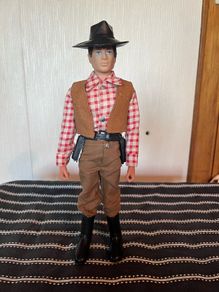 Vintage Action Man cowboy uniform and flocked hair figure