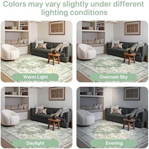 Machine Washable Rugs Living Room, 120x170cm, Vintage Rug, Boho Area Rugs, Non-Slip Carpet, Low Pile, Non-Shedding, Traditional Oriental Printed Design, Dining Room, Home Office, Bedroom