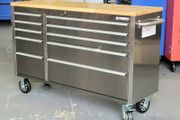 Brand New Manarola 10 drawer Stainless Steel Tool Chest With Solid Oak Wooden Work Top