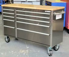 Brand New Manarola 10 drawer Stainless Steel Tool Chest With Solid Oak Wooden Work Top