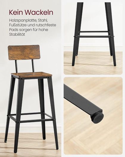 Vintage  Bar Stools Set of 2 with Backrest Steel Frame