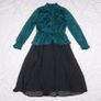Vivify Boutique Teal Green Black Jacquard High Neck Peplum Layered Chiffon Skirt Midi Dress Size S Image 2