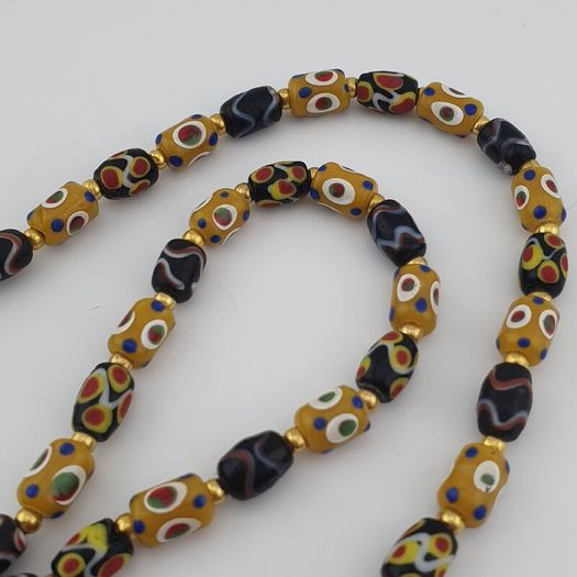 Vintage Venetian style Eyes Glass & Old Face Pendant Glass Beads Necklace