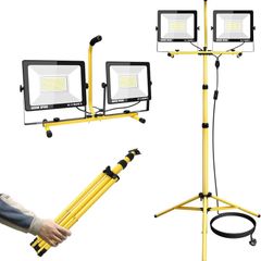 200W Tripod Stand LED Work Light, Twin 100W Floodlight, Flexible Portable Job Site Light, 20000LM 175V to 265V Outdoor Indoor worklight