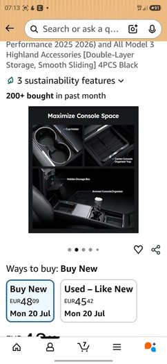 Tesla model 3 highland center console organiser