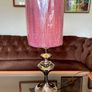Retro Modern Polished Nickel Chrome Tall Table with Fabric Shade Image 2
