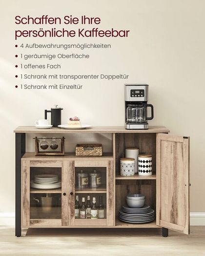 Kitchen Sideboard Storage Cabinet With Glass Doors Rustic Industrial Furniture