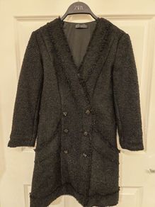 Zara Black Tweed Coat / Coat Dress with Jewel Buttons