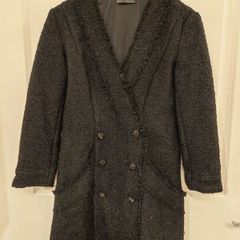 Zara Black Tweed Coat / Coat Dress with Jewel Buttons