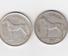 Ireland, 2 x Half Crowns, 2/6, 1939,1940, 75% Silver Coins, coins seem to be cleaned (No: 456)