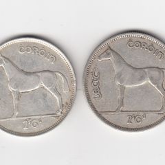 Ireland, 2 x Half Crowns, 2/6, 1939,1940, 75% Silver Coins, coins seem to be cleaned (No: 456)