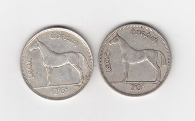 Ireland, 2 x Half Crowns, 2/6, 1939,1940, 75% Silver Coins, coins seem to be cleaned (No: 456)