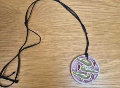 1970s necklace with pottery pendant