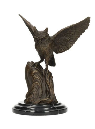 Majestic Bronze Owl Sculpture - Bronze, Marble, Signed