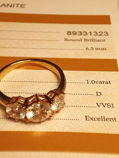 Bargain 18kt Vermeil Hard Gold Plated Sterling Silver Moissanite Trinity Ring