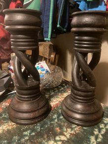 Two large hand turned candle holders free postage