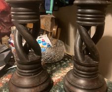 Two large hand turned candle holders free postage