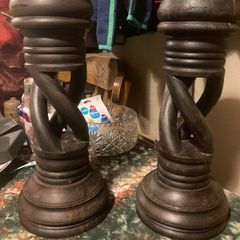 Two large hand turned candle holders free postage