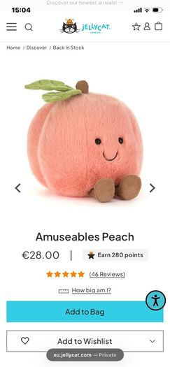 New JELLYCAT Amuseables Peach