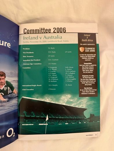 Ireland V Australia rugby autumn series 2006 programme