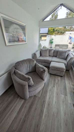 Two Seater Sofa, Swivel Snuggle Chair and Footrest
