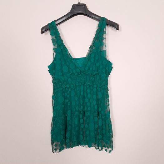 Vila Deep Teal Green Polka Dot Mesh Layered V-Neck Tank Top Cami Size XL