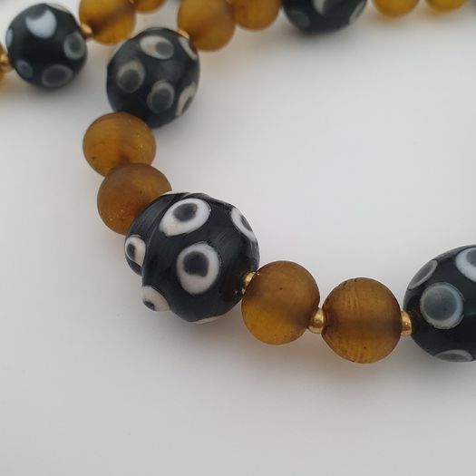 Antique Venetian African Style Eyes & Yellow Brown African Glass Beads Necklaces