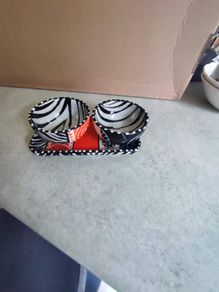 3 Pieces Set Of 2  Small Bowls African Dishes On Tray Holder Handpainted