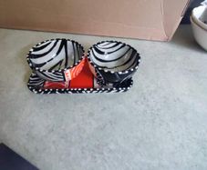 3 Pieces Set Of 2  Small Bowls African Dishes On Tray Holder Handpainted