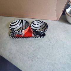 3 Pieces Set Of 2  Small Bowls African Dishes On Tray Holder Handpainted