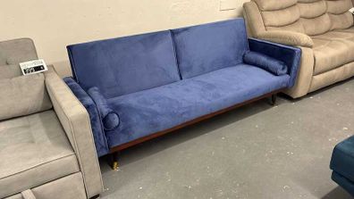 3-Seater Sofa Bed with Gold Legs , Blue velvet
