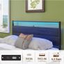 Double Bed Frame with Heaboard & LED lights,4ft6 Metal Wooden Bed Frame Double Bed with Charging Station,Mattress Base/Underbed Storage,Heavy Duty Strong Slats Support,Black Bed 135x190cm Image 4