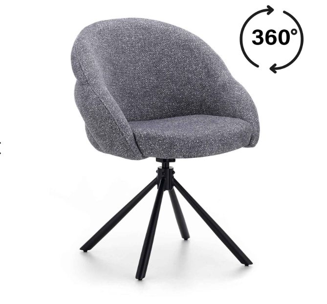 Lilia Grey Chenille Swivel Chair  Black Metal Base, Auto-Return