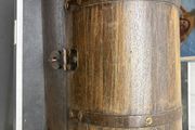 Rustic Wooden Barrel-Top Storage Chest