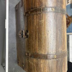 Rustic Wooden Barrel-Top Storage Chest