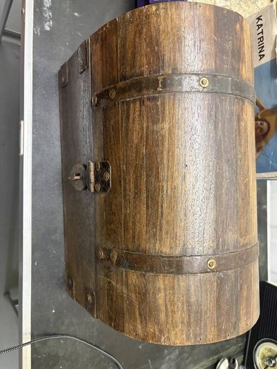 Rustic Wooden Barrel-Top Storage Chest