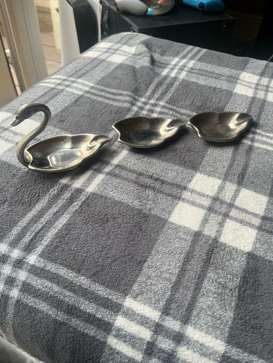 Vintage Seba England Silver Plated Stackable Swan Ashtray Set