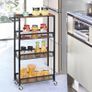 NEW SALE | 4-Tier Storage Trolley Cart, Kitchen Storage Wagon, Rolling Kitchen Shelving Unit on Wheels Mobile Slit Cart with Wooden Tabletop Image 6