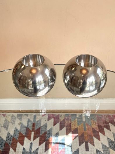 Pair of Vintage 90's Ikea Aluminium Nassjo Sphere Candle Holders