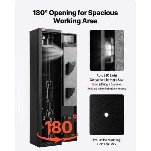 Gun Safe, Heavy Duty Cold-Rolled Steel Rifle Cabinet with Fingerprint & Key, Large Long Gun Cabinet with Magazine and LED, Adjustable Racks for Rifles, Pistols, Shotgun(Assembly Required