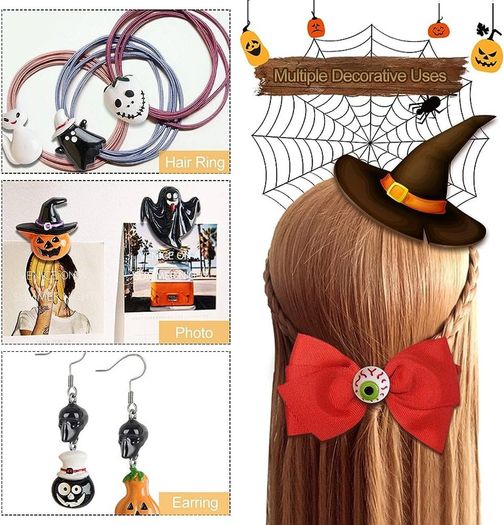 50PCS Assorted Halloween Craft Resin Ornaments Resin Flatback Halloween Craft Embellishment Resin Charms Wizard Pumpkin Ghost Spider Skull Castle Resin Charms for Craft Making