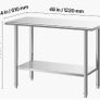 Stainless Steel Food Prep Table Workstation with Adjustable Undershelf  6 x 122 cm Image 7
