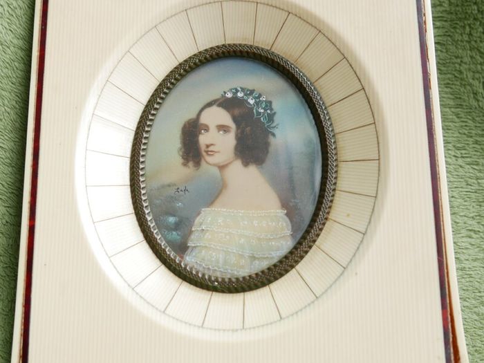 Antique Original Miniature Portrait Painting Old Frame Signed