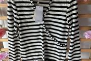 Mango top size medium wrap effect long sleeves black &amp; ivory cream