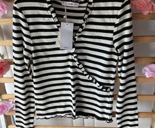 Mango top size medium wrap effect long sleeves black & ivory cream