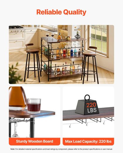 Home Bar Unit, L-Shaped Wine Bar Cabinet Table 3-Tier with Storage Shelves