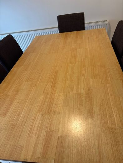 Table & 6 Brown Fabric Chairs