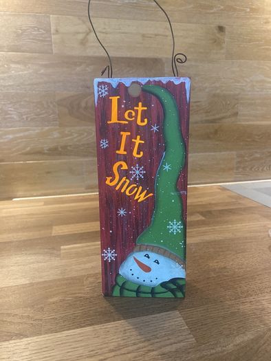 2 Hanging Wooden Let it Snow Decorations