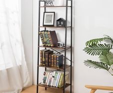 NEW SALE | Bookcase Bookshelf Ladder Shelf 5-Tier Steel Frame Industrial Style Storage Rack Organiser Standing Shelf for Office Study Living Room Bedroom 56x32x172cm