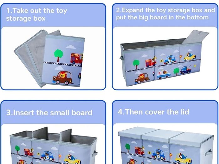 Extra Large Kids Toy Storage Box with Lid,Foldable Oxford Toy Storage Organizer Box for Boys 96/32/40cm Toy Chest with Handles for Bedroom Nursery,Animal Car